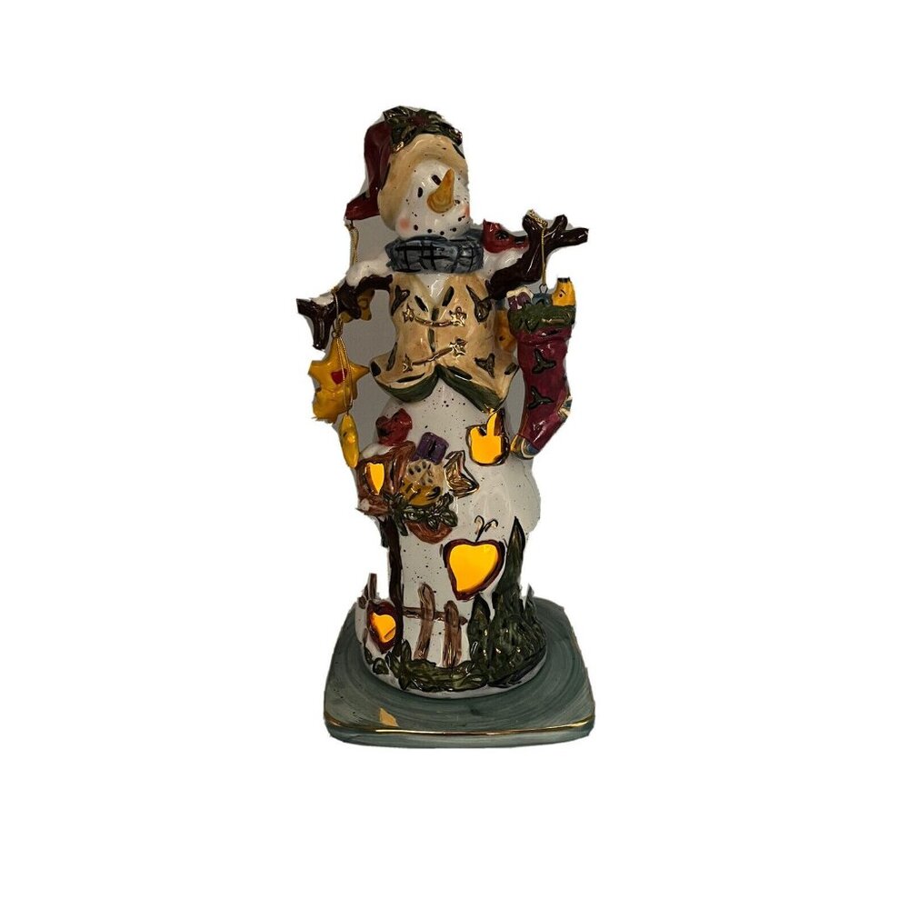 Christhomas Corp Ceramic Snowman Onaments Tea Light Candle Luminary with Base